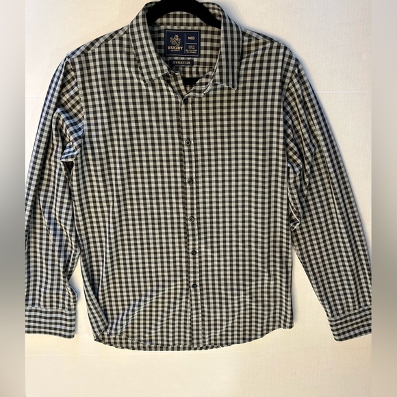 RUGBY stretch mens long sleeve button down shirt in black & gray. Sz Medium F1 - Picture 5 of 8